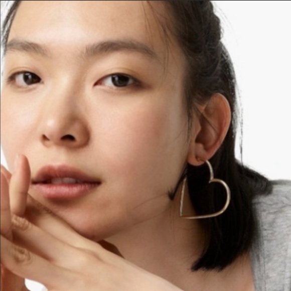 SOLD - NWT J. Crew Silver Heart Shaped Hoops - Picture 7 of 7